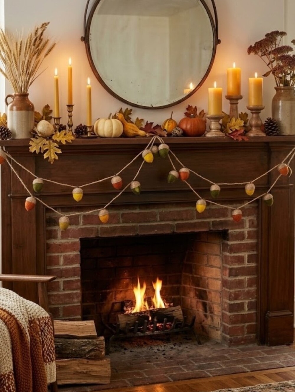 Cozy 2 Fall Felt Acorn Garland , 2 Rustic Ashland Autumn Harvest Mantel Decor